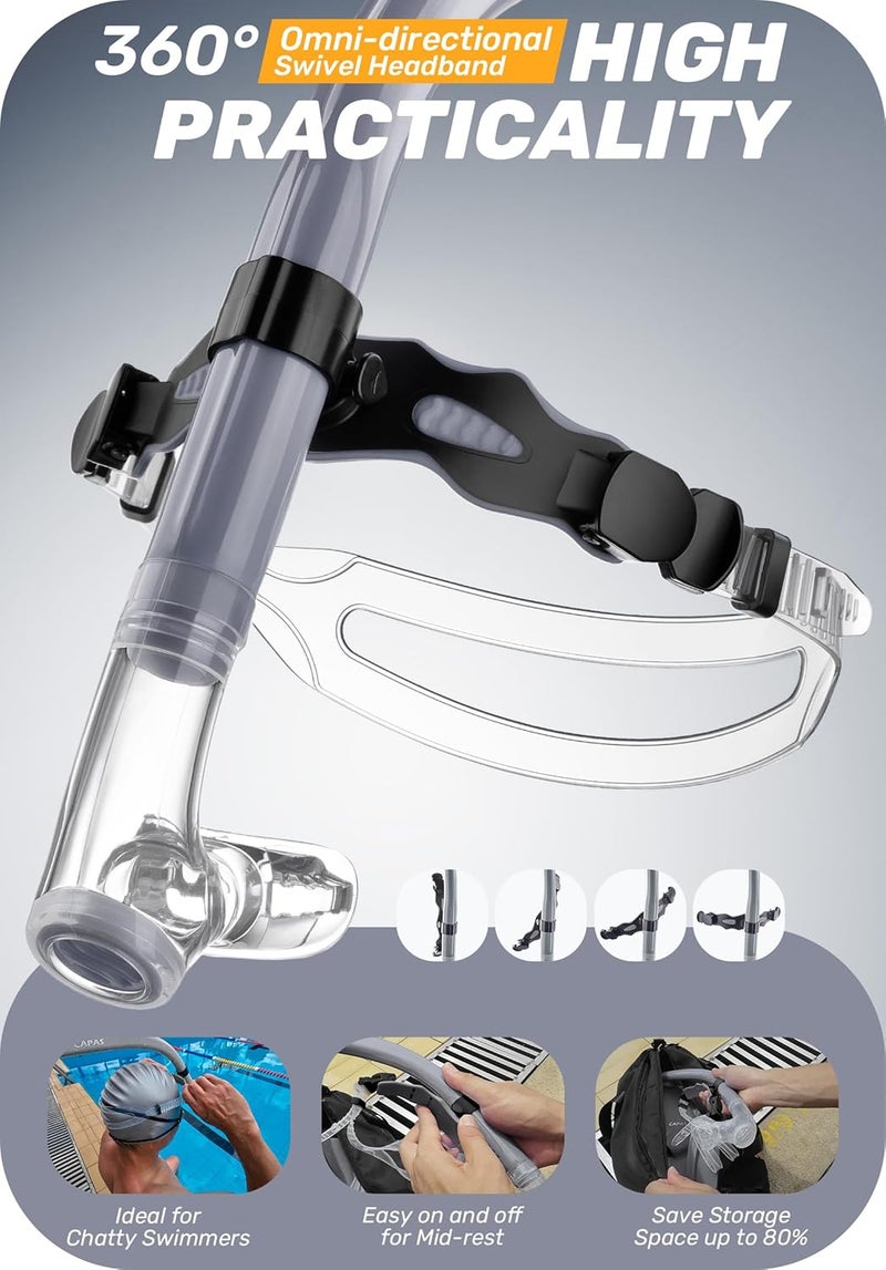 Capas Training Swim Snorkel for Lap Swimming, Swivel Headband Ultimate Fit Center-Mount Swimmers Snorkel with Liquid Silicone Mouthpiece Adjustable Strap, Designed for Adult Men Women - Image 5